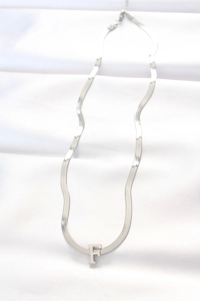 lumossia 316L الصلب حرف F قلادة فضية اللون مع سلسلة إيطالية