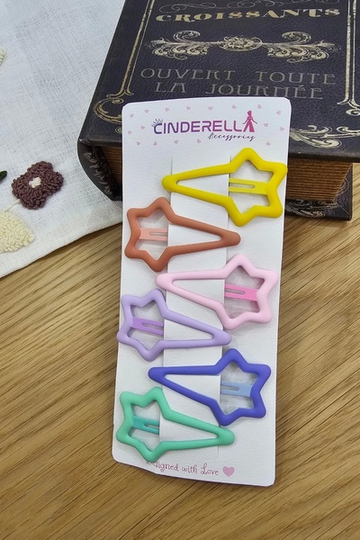 Cinderella Set de 6 agrafe cu stea în aer liber, mate, moi, colorate - Agrafe...