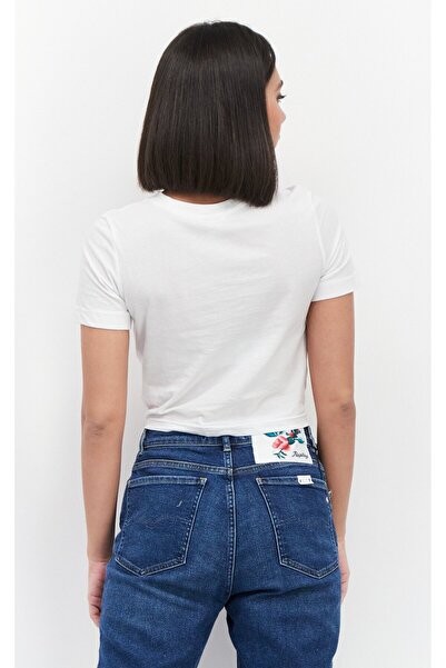 Monki Women 2Pcs Crew Neck Short Sleeve Ruched Front Cropped Top, White