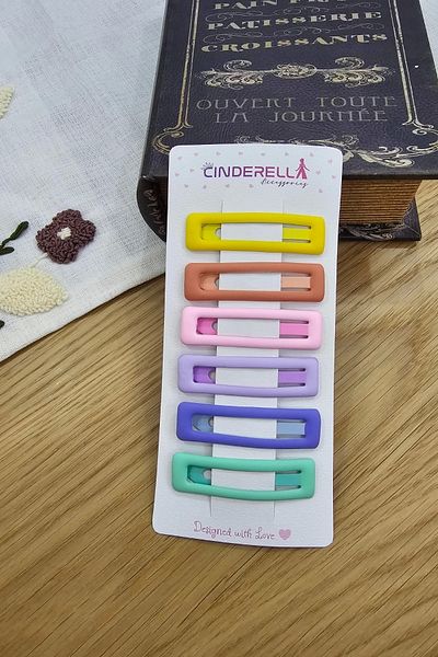 Cinderella Set de 6 catarame dreptunghiulare de culoare mată - ace de păr lateral pentru fete