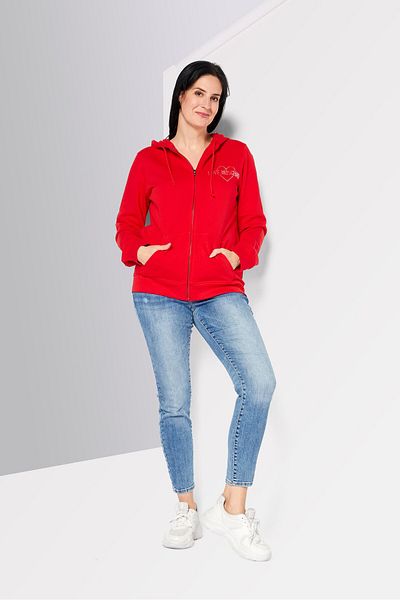 Love Moschino Women Hooded Neck Rhinestone Full Zip Sweatshirt, Red