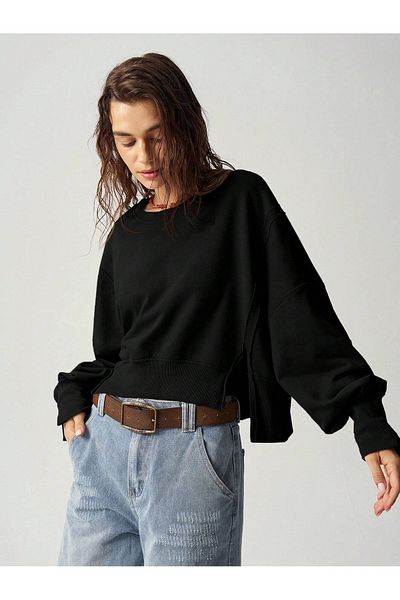 Trendseninle Дамски къс пот с 3 нишки, черен страничен прорез