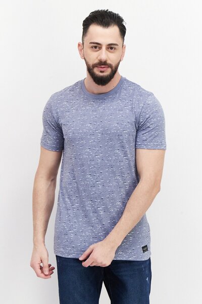 Silver Jeans Co. تي شيرت رجالي بطبعة كاملة بأكمام قصيرة ورقبة دائرية، أزرق باهت