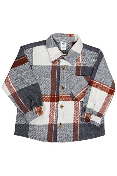 ASG TEKSTİL Beyaz Gri Renk Kareli Uzun Kollu Bebek Gömlek