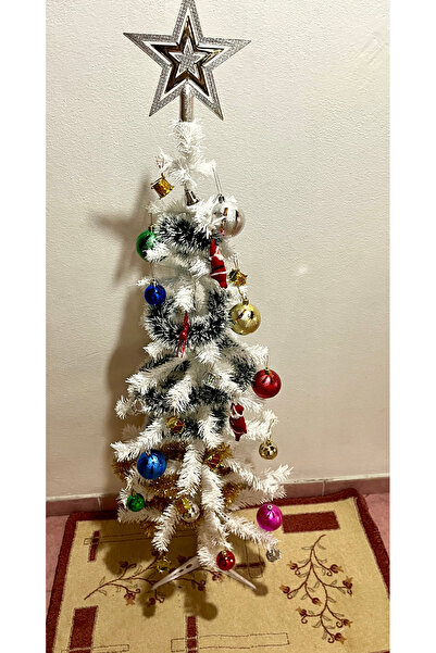 120 Cm Beyaz Yılbaşı Ağacı Set (SÜS TEPELİK) 60 Dal Ağaç