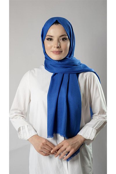 HÜRREM BONE Saks Blue Pinstripe Şal Ţesătură Viscoză Bursa Wrap 202111 _24