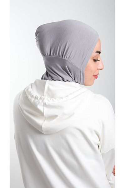 HÜRREM BONE Γκρι Πρακτικό έτοιμο κουμπωτό Hijab Bonnet Sandy Fabric Sports Hijab 2113_15