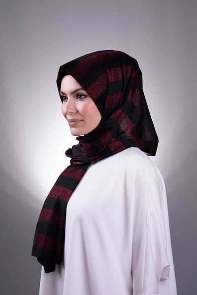 HÜRREM BONE Țesătură din viscoză șal clasic uni roșu claret cu dungi sclipici 202100_16