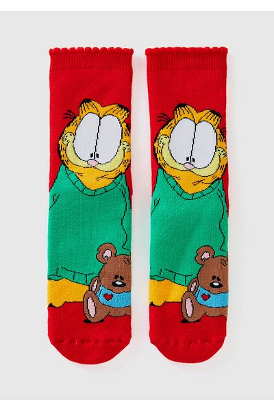 United Colors of Benetton Boy's Red Garfield Printed Long Socks