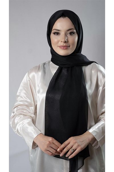 HÜRREM BONE Black Plain Classic Shawl Chiffon Fabric Janjan Evening Dress202108_01