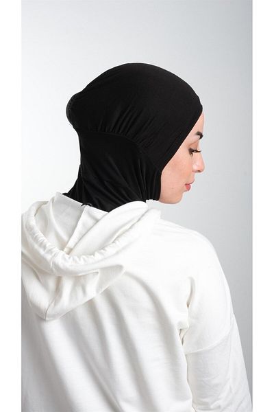 HÜRREM BONE Black Practical Ready Interlocking Hijab Bonnet Sandy Fabric Sports Hijab 2113_01