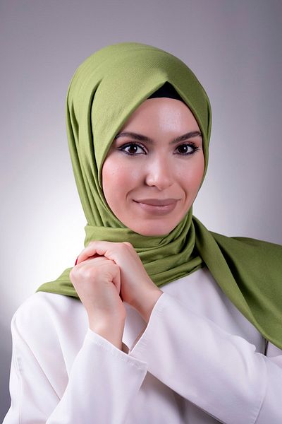HÜRREM BONE Verde fistic uni șal clasic țesătură viscoză Lycra bumbac pieptănat 202101_36