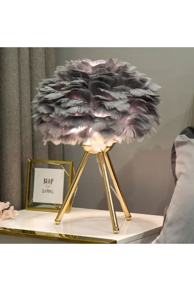 Buiva Modern Luxury Tasarım Mona Lisa Tüylü Abajur Eskitme Gold Sarı Füme Gri...