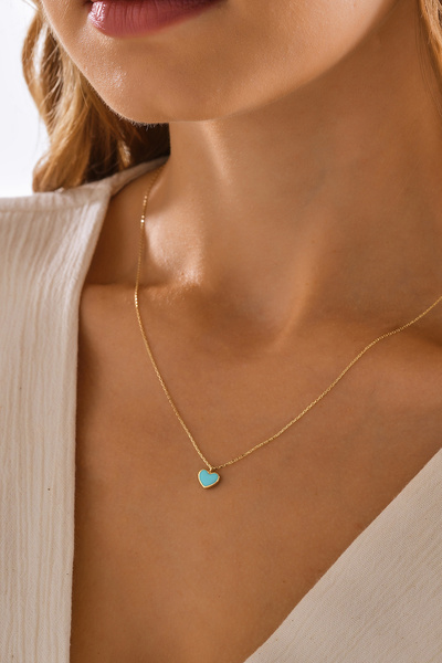 MOOM MÜCEVHERAT 14 Ayar Altın Mineli Kalp Kolye