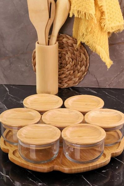 Bambum Duo 300ml 7-Piece Rotating Serve Bamboo Silicone Lid Airtight Glass Breakfast