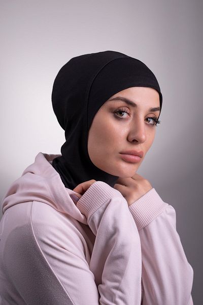 HÜRREM BONE Black Practical Ready Interlocking Bonnet Viscose Fabric Hijab Sports 2106_01