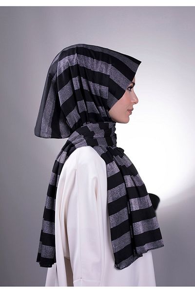 HÜRREM BONE Gray Plain Classic Shawl Viscose Fabric with Glitter Stripe 202100_15