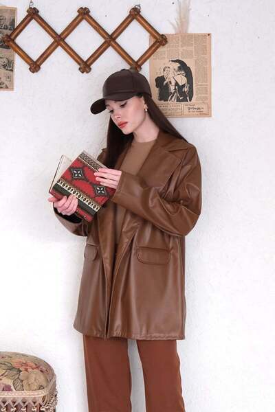 Ceylan Otantik Δερμάτινο μπουφάν σε καφέ χρώμα