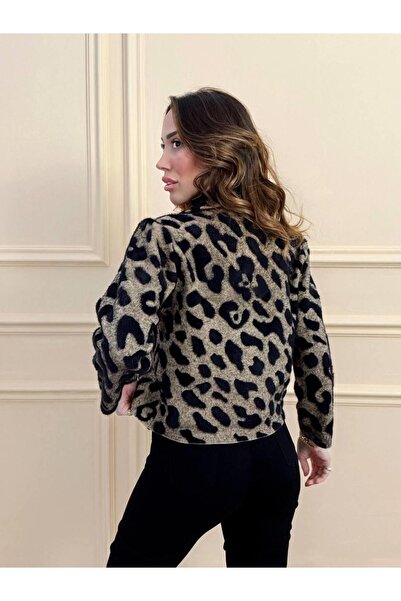 Maldia Shop Women's Soft Feathered Leopard Cardigan