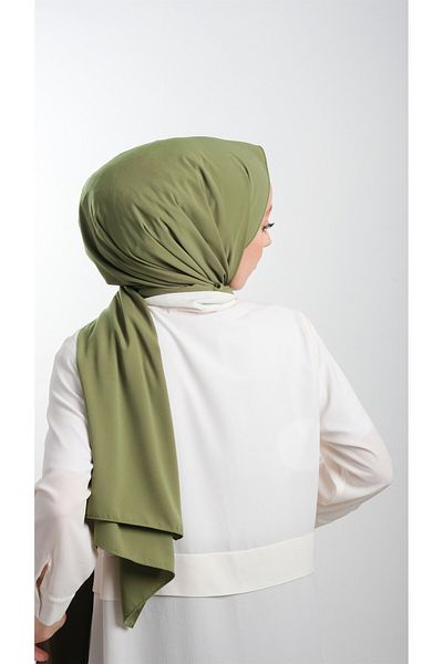 HÜRREM BONE Ελιάς Απλό Κλασικό Σάλι Medina Silk Plain 202103 _53