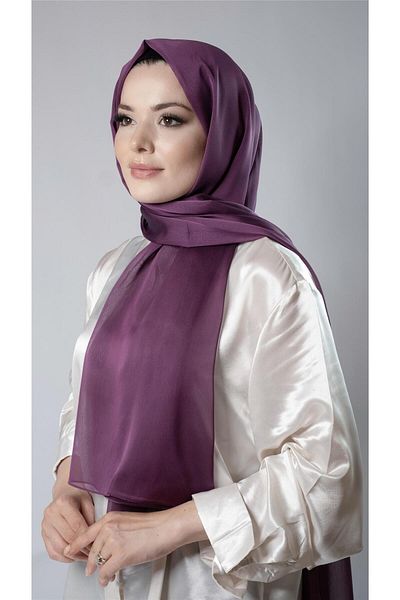 HÜRREM BONE Plum Plain Classic Shawl Chiffon Fabric Janjan Evening Dress 202108_07