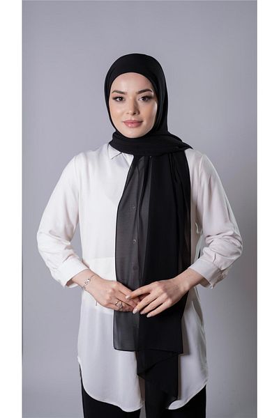 HÜRREM BONE Black Practical Ready Interlocking Shawl Chiffon Fabric Hijab Bonnet 3009_01