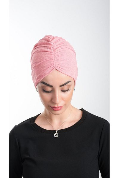 HÜRREM BONE Ροζ Πρακτικό Στιγμιαίο Καπέλο Hijab Fukuro Glittery Drawstring 2116_04