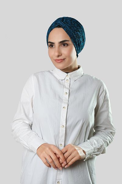 HÜRREM BONE Petrol Blue Practical Ready-to-Wear Hijab Bonnet Jacquard με αυτοσχεδιασμό 1209_17