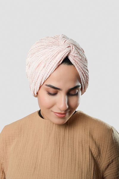 HÜRREM BONE Salmon Cross Gathered Pleated Hijab Bonnet Fukuro Self Patterned 2316_39