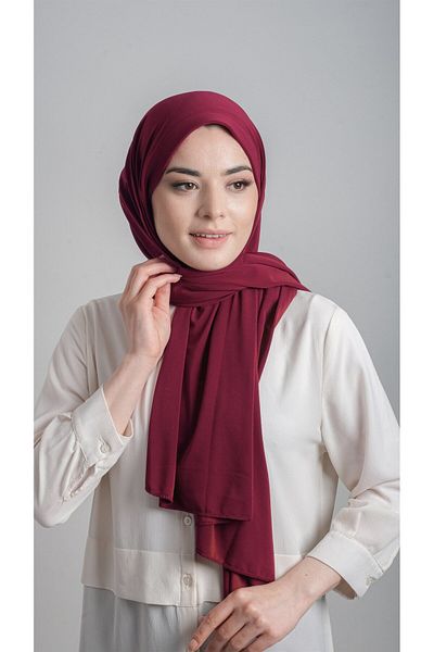 HÜRREM BONE Claret Red Practical Ready-made Snap-on Κασκόλ Αμμώδες ύφασμα απλό 1817_16