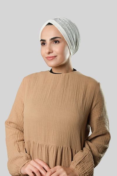 HÜRREM BONE Λευκό Πρακτικό έτοιμο κουμπωτό Hijab Bonnet Jacquard με αυτοσχεδιασμό 1209_42
