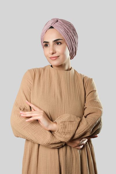 HÜRREM BONE Violet Cross Shirred Pleated Hijab Bonnet Fukuro Self Patterned 2316_21