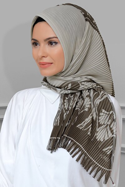 HÜRREM BONE Eșarfă practică, bej, cu fixare rapidă, cu fibre tăiate, plisată,...