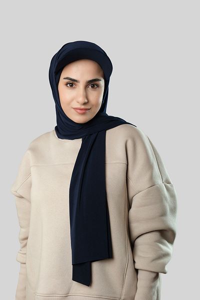 HÜRREM BONE Navy Blue Practical Ready-Made Hijab Σάλι με καπέλο Sandy Plain 3008_02