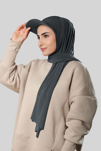 HÜRREM BONE Anthracite Practical Ready-Made Hijab Σάλι με καπέλο Sandy Plain 3008_25