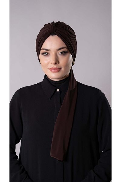 HÜRREM BONE Καφέ Πρακτικό έτοιμο κουκούλα Hijab με στριφτό υφασμάτινο κασκόλ 2204_14