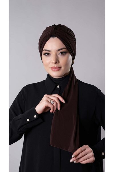 HÜRREM BONE Καφέ Πρακτικό έτοιμο κουκούλα Hijab με στριφτό υφασμάτινο κασκόλ 2204_14