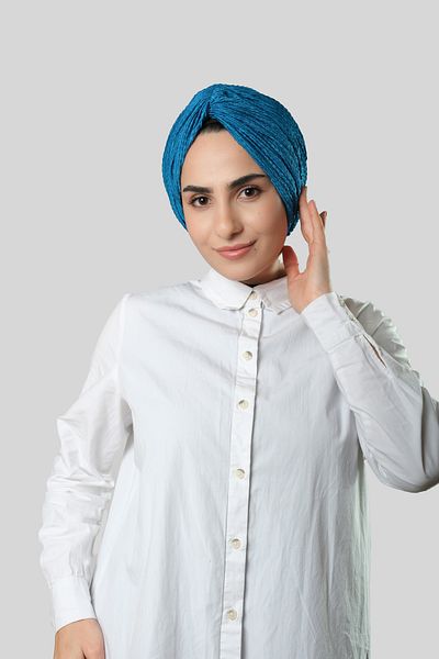 HÜRREM BONE Petrol Blue Cross Gathered Πλισέ Hijab Bonnet Fukuro με αυτοσχεδιασμό 2316_17