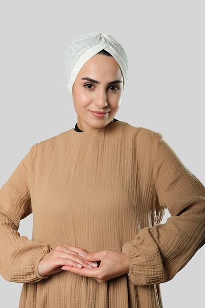 HÜRREM BONE Λευκό Πρακτικό έτοιμο κουμπωτό Hijab Bonnet Jacquard με αυτοσχεδιασμό 1209_42