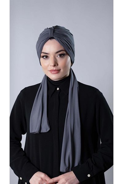 HÜRREM BONE Ανθρακί Πρακτικό έτοιμο κουκούλα Hijab με στριφωμένο υφασμάτινο κασκόλ 2204_25