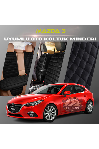 SHOOPLAA طقم وسائد مقعد السيارة مازدا 3 باللون الأسود مع جيوب ريش تايلاندية و...