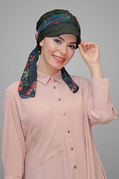 HÜRREM BONE الكاكي قبعة الحجاب بونيه قطع الألياف منقوشة حزام الشيفون 1902_09