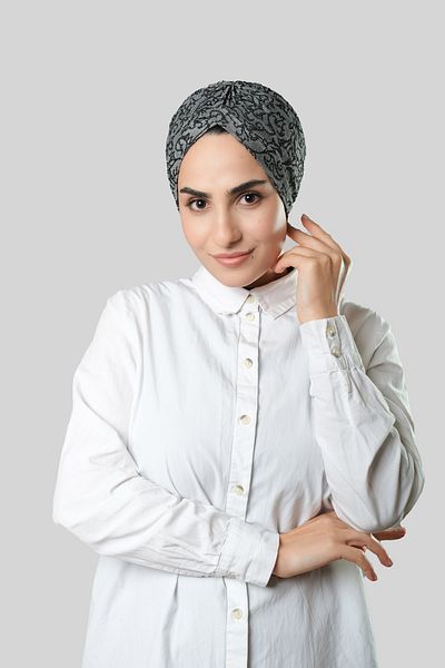 HÜRREM BONE Γκρι πρακτικό έτοιμο κουκούλα Hijab Jacquard με αυτοσχεδιασμό 1209_15