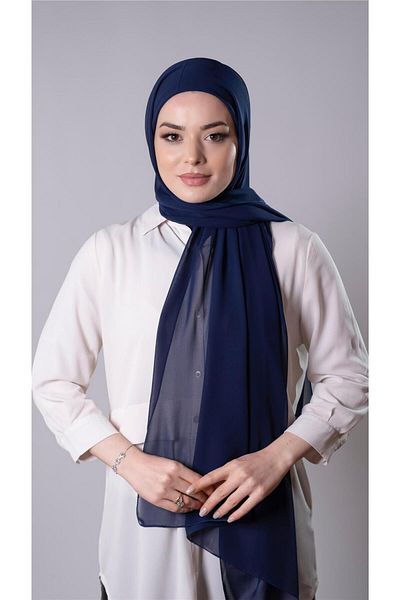HÜRREM BONE Navy Blue Practical Ready-made Snap Shawl Chiffon Fabric Hijab Bonnet 3009_02