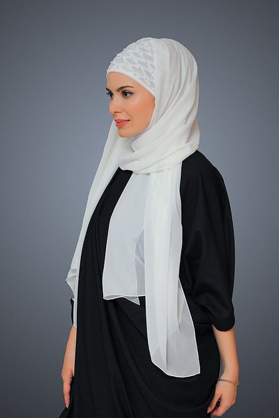 HÜRREM BONE Γυναικείο Κρεμ Πίσω Γραβάτα Περλέ Πρακτικό Σιφόν Καπό Σάλι