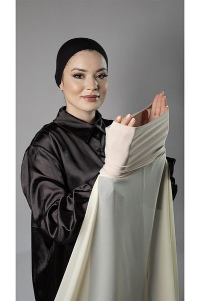 HÜRREM BONE Ecru Practical Ready-made Interlocking Shawl Chiffon Pipe Bonnet 3001_27