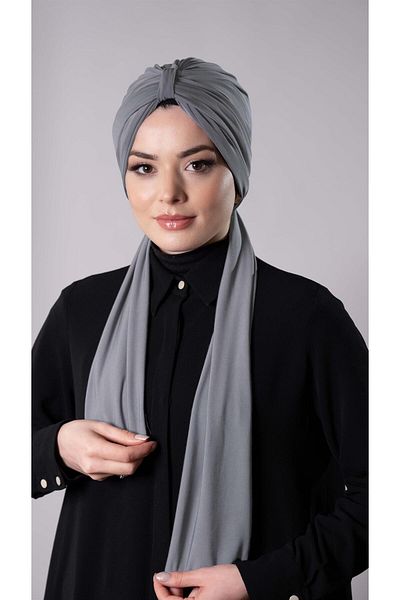 HÜRREM BONE Γκρι πρακτικό έτοιμο κουκούλα Hijab με υφασμάτινο κασκόλ 2204_15