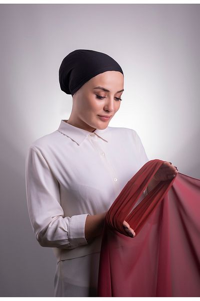 HÜRREM BONE Plum Practical Ready-made Interlocking Shawl Chiffon Pipe Bonnet 3001_07