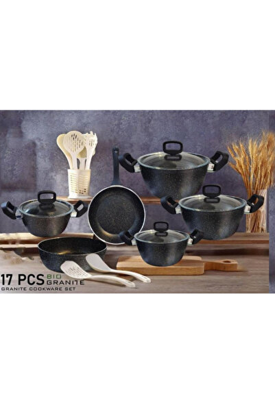 drobina Turkish granite cookware set consisting of 17 pieces black glass