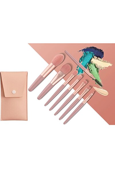 gaman 8-Piece Brick Color Brush with Pink Case Makeup Brush Set